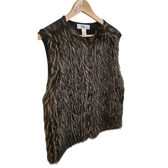 Kikit Studio Maurice Sasson Women's Faux Fur Vest Black Tan Ribbed Back Size XL - Picture 4 of 15